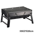 Black folding portable charcoal barbecue rack with iron chrome plated grill, 35x27 cm cooking area