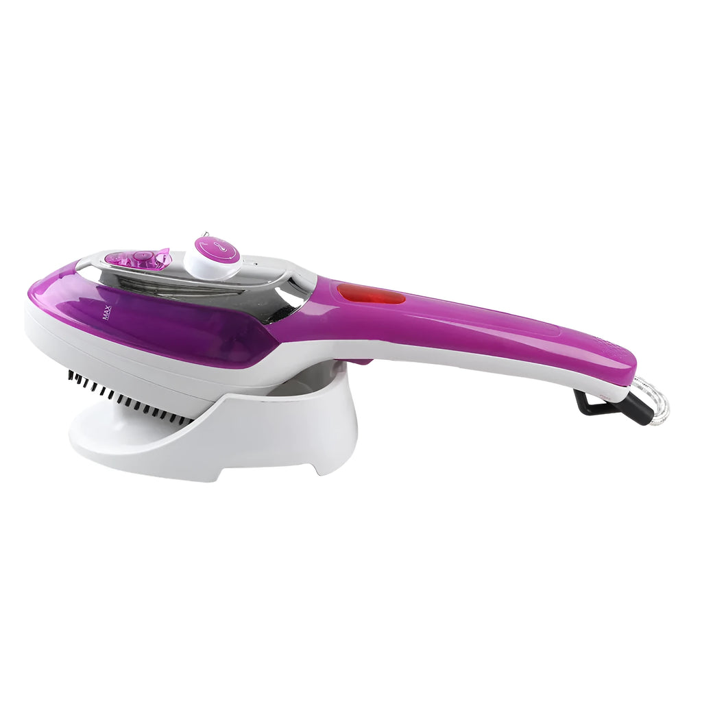 Purple handheld steam iron with stainless steel and ABS body, 40*14*11cm, 900-1000W, with bracket