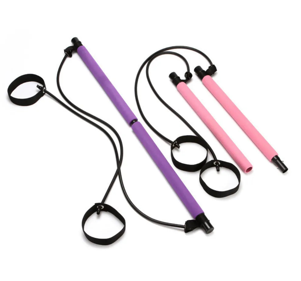 Multifunctional Pilates bar with NBR foam grip and stainless steel tube in purple, blue, or rose red