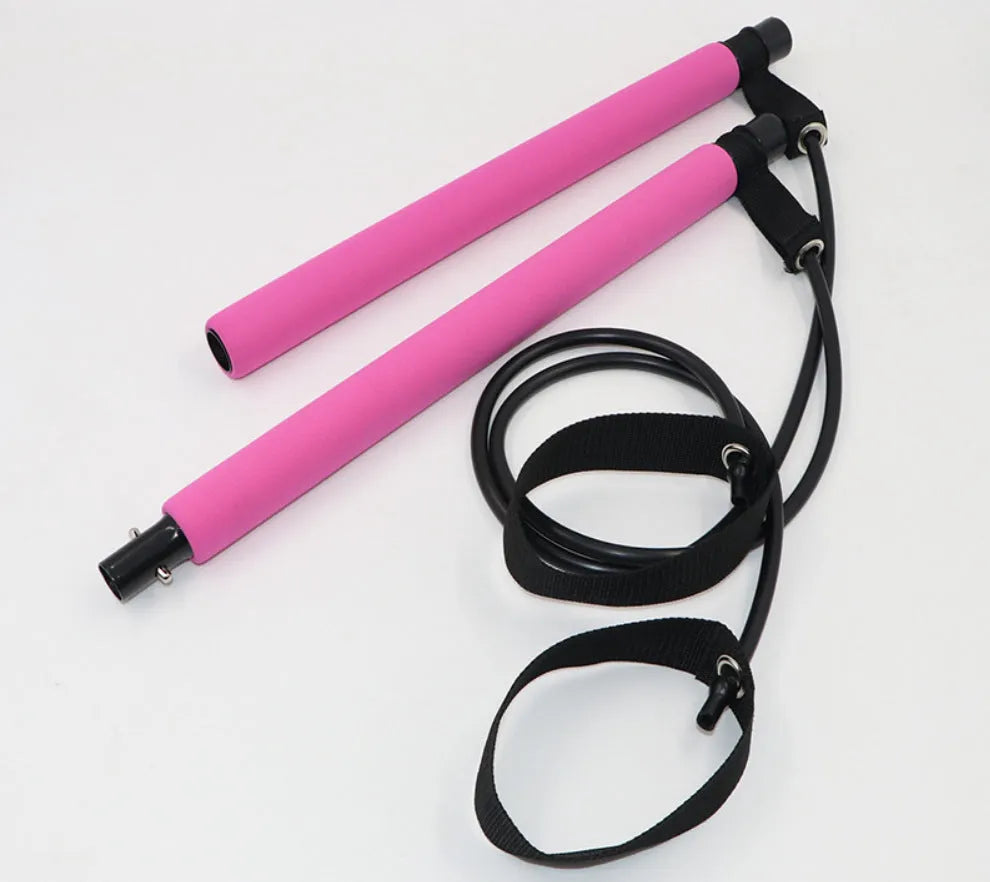 Multifunctional Pilates bar with NBR foam grip and stainless steel tube in purple, blue, or rose red