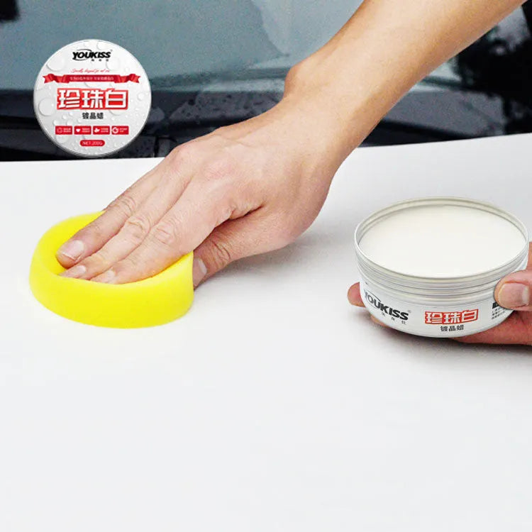 Solid car wax coating in a box for white car paint, 200g, natural palm wax formula for gloss repair and UV protection