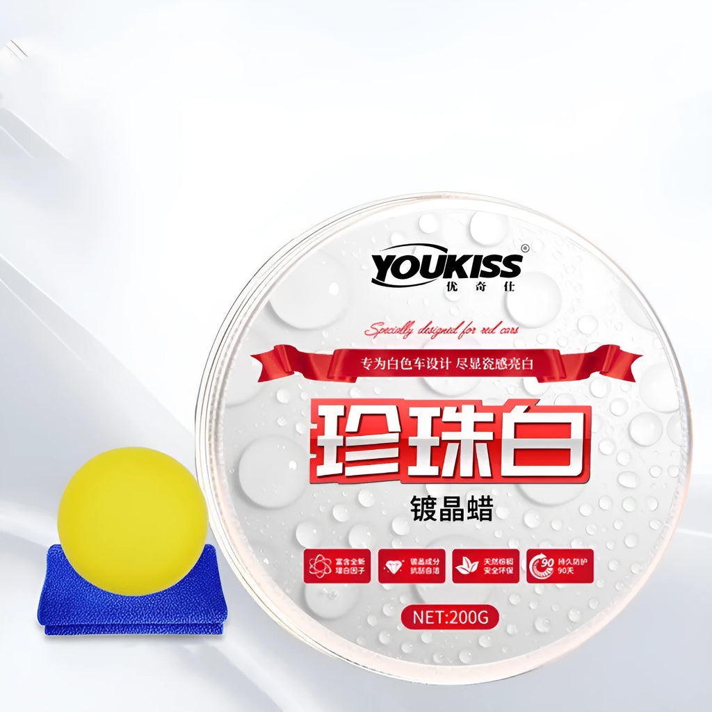 Solid car wax coating in a box for white car paint, 200g, natural palm wax formula for gloss repair and UV protection