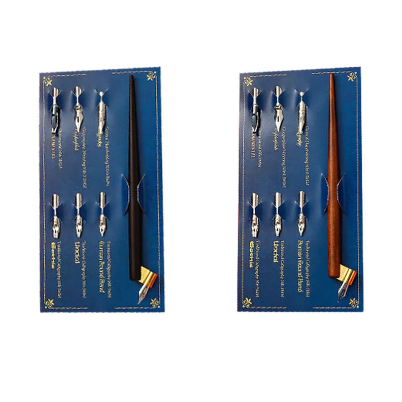 Wooden and resin comic dip pen with six stainless steel nibs for manga drawing
