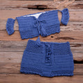 Women's knitted crochet bohemian bikini set in six colours including black white red blue khaki lake green