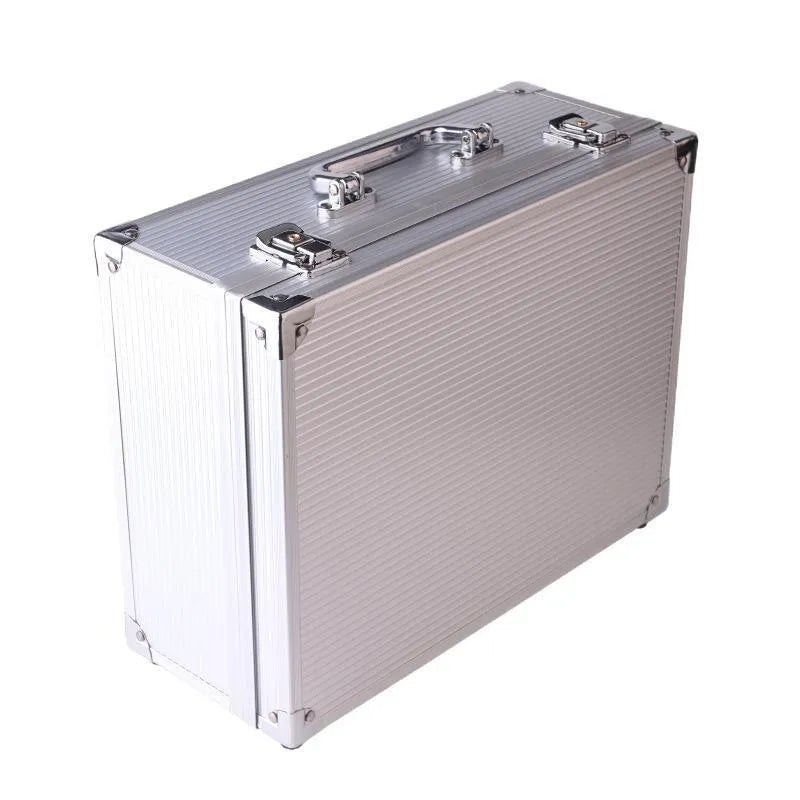Black and silver aluminium alloy tattoo equipment storage box case for professional kits.