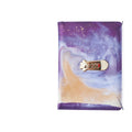 A5 lockable diary notebook with imitation leather cover in starry sky design, showing wire binding and closed lock.
