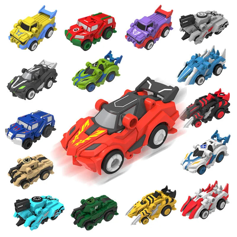Creative Jumping Warrior deformation battle toy car bounce transformation robot with PVC action figures in a gift box