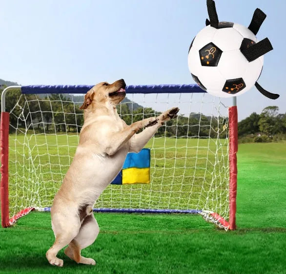 White 17cm TPU dog ball with rope attachment for outdoor fetch and training