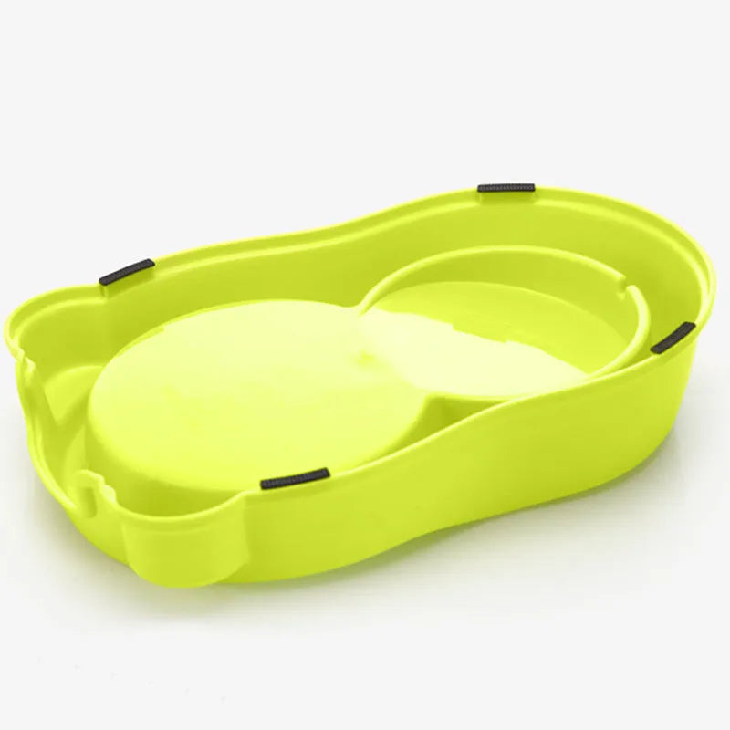 Pet automatic food water dispenser bowl in pink, blue, and yellow, 27.5x17.7cm, made from new PP material