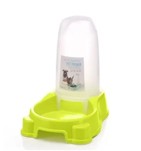 Pet automatic food water dispenser bowl in pink, blue, and yellow, 27.5x17.7cm, made from new PP material