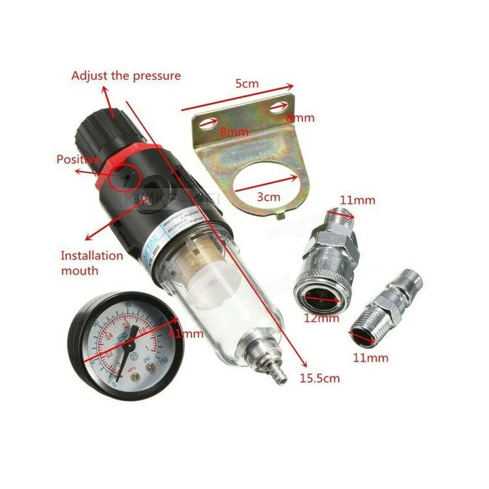 Aluminium and plastic air compressor filter regulator with pressure gauge and 1/4 inch connector