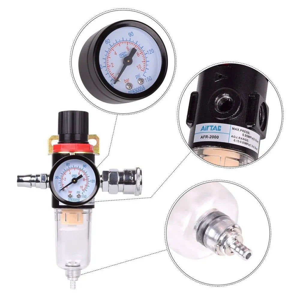Aluminium and plastic air compressor filter regulator with pressure gauge and 1/4 inch connector
