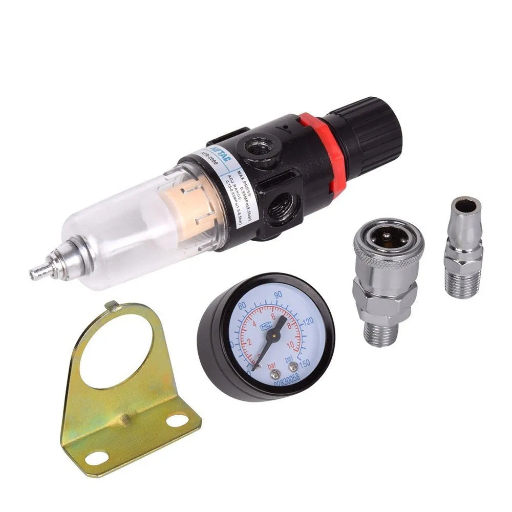 Aluminium and plastic air compressor filter regulator with pressure gauge and 1/4 inch connector