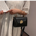 Women's contrast colour PU crossbody bag, small horizontal square shape, black colourway, with document pocket