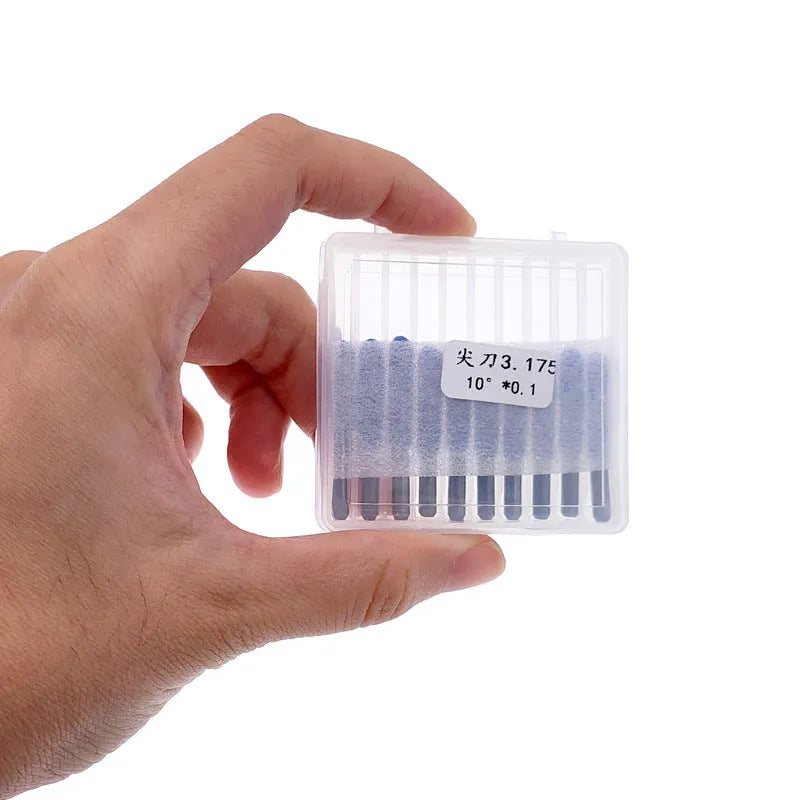 Set of ten tungsten steel engraving knives and milling cutters for acrylic in a package.