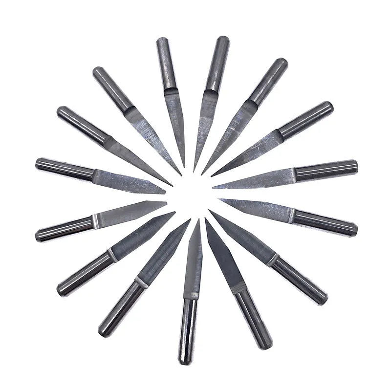 Set of ten tungsten steel engraving knives and milling cutters for acrylic in a package.