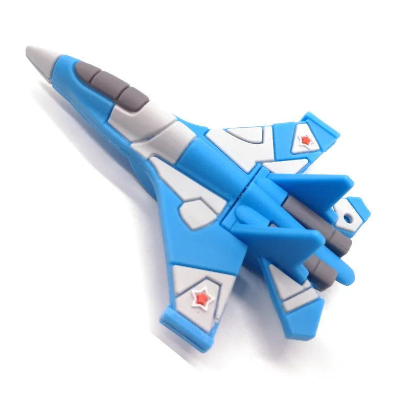 White 16GB aircraft simulation USB 3.0 flash drive in soft PVC plastic with small metal chain