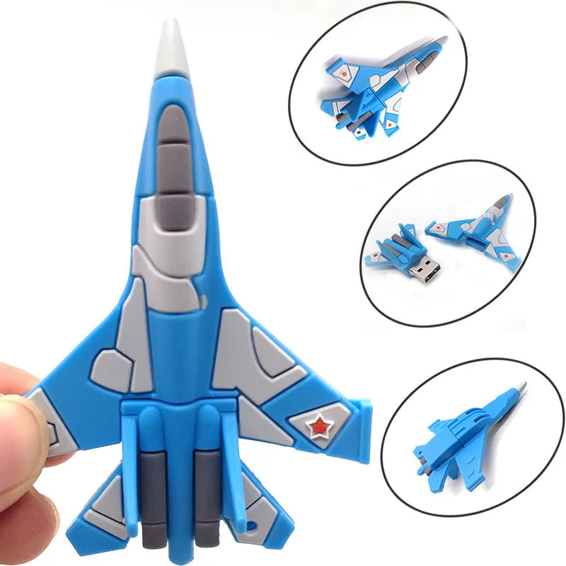White 16GB aircraft simulation USB 3.0 flash drive in soft PVC plastic with small metal chain