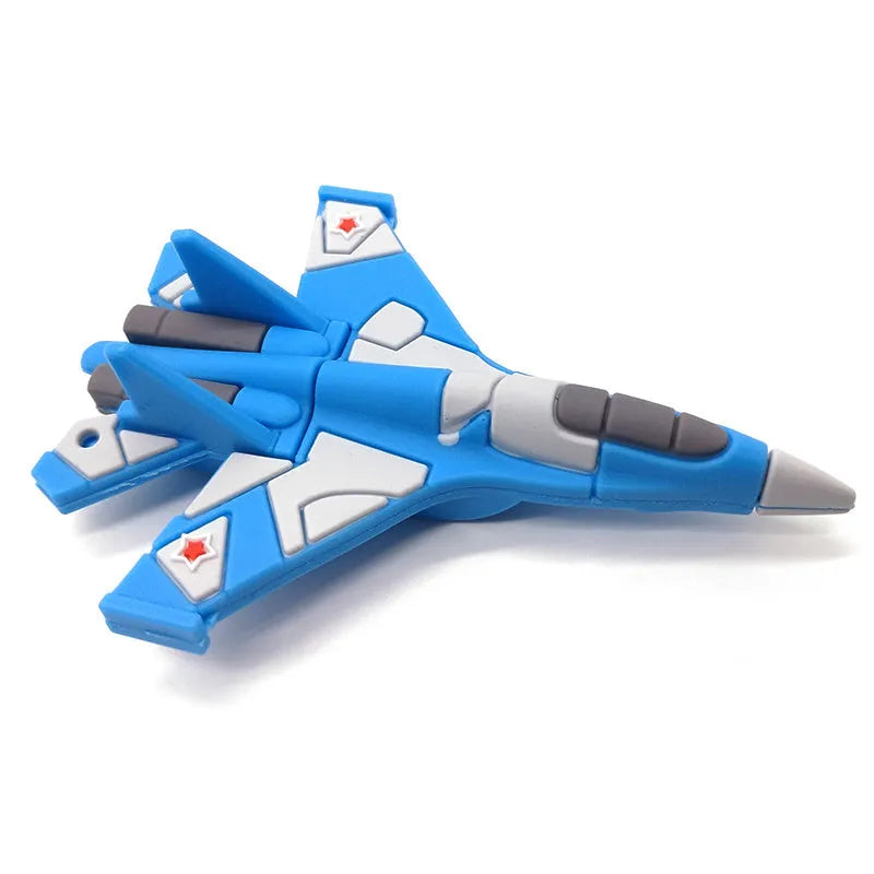 White 16GB aircraft simulation USB 3.0 flash drive in soft PVC plastic with small metal chain