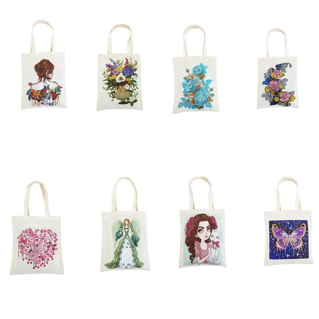 DIY diamond painting kit on cotton tote bag 28x35cm with pre-printed design and diamond beads