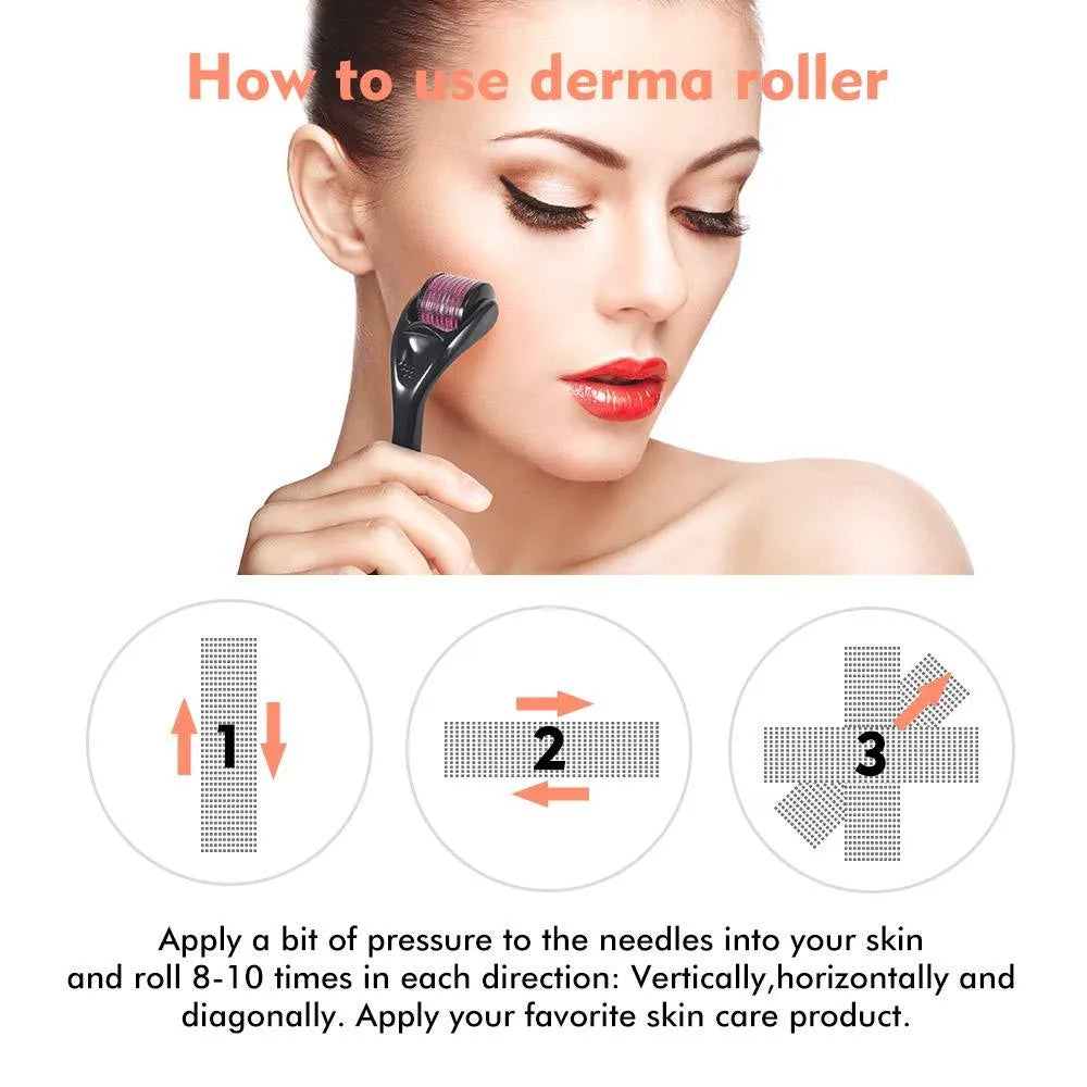 Black handle microneedle roller with medical steel needles for wrinkle and scar treatment
