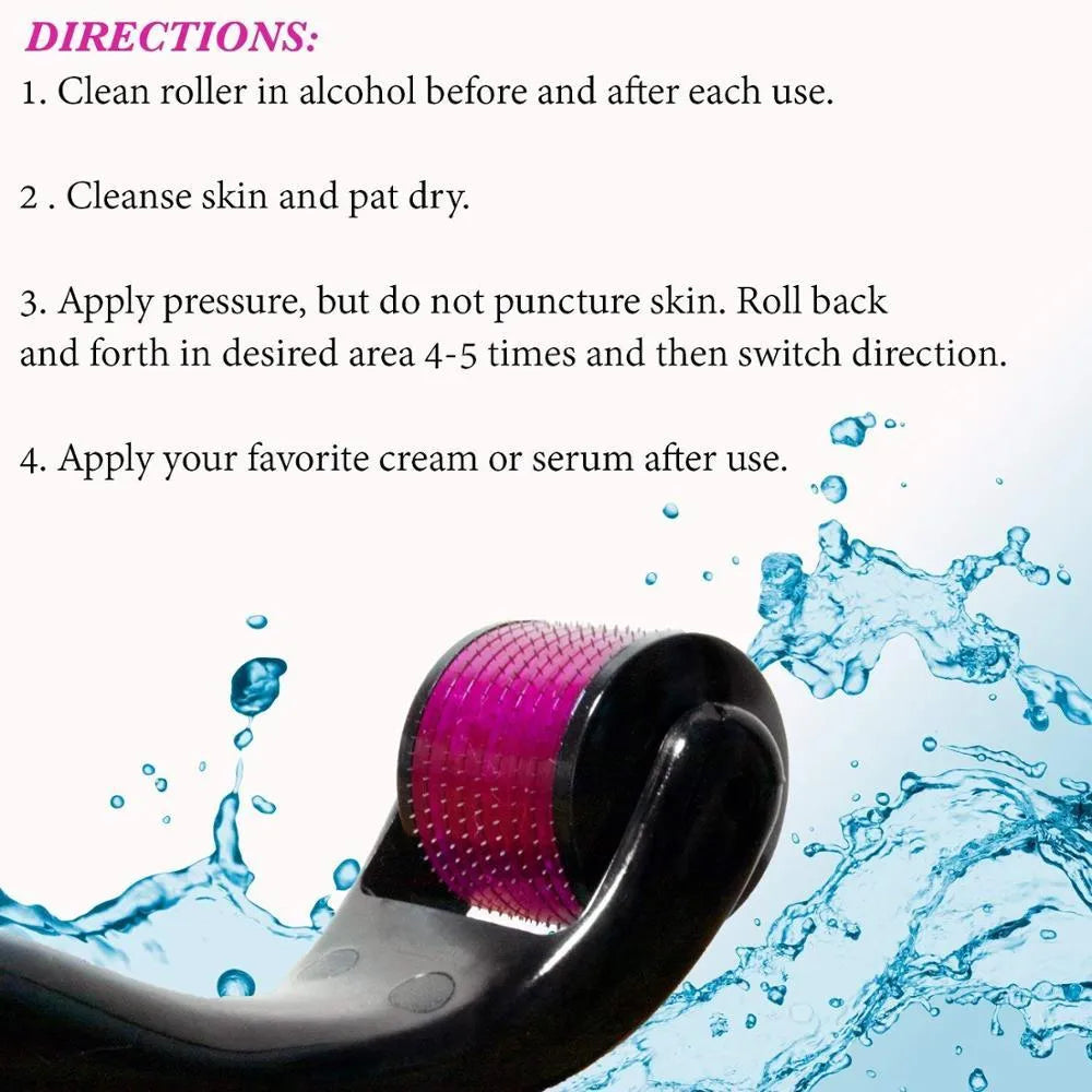Black handle microneedle roller with medical steel needles for wrinkle and scar treatment