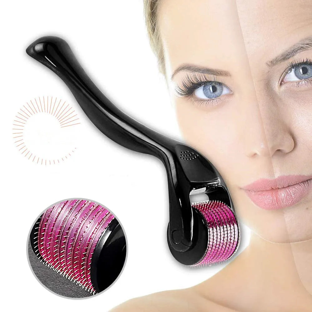 Black handle microneedle roller with medical steel needles for wrinkle and scar treatment