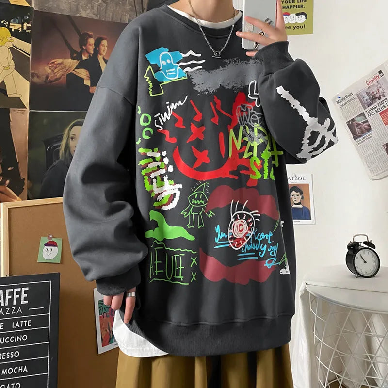 Men's cotton round neck long sleeve sweatshirt in khaki, available in S to 3XL