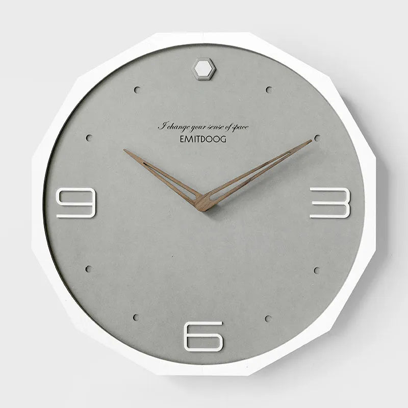 Nordic minimalist round wall clock with perforated 12 inch face in Geralt mirror material