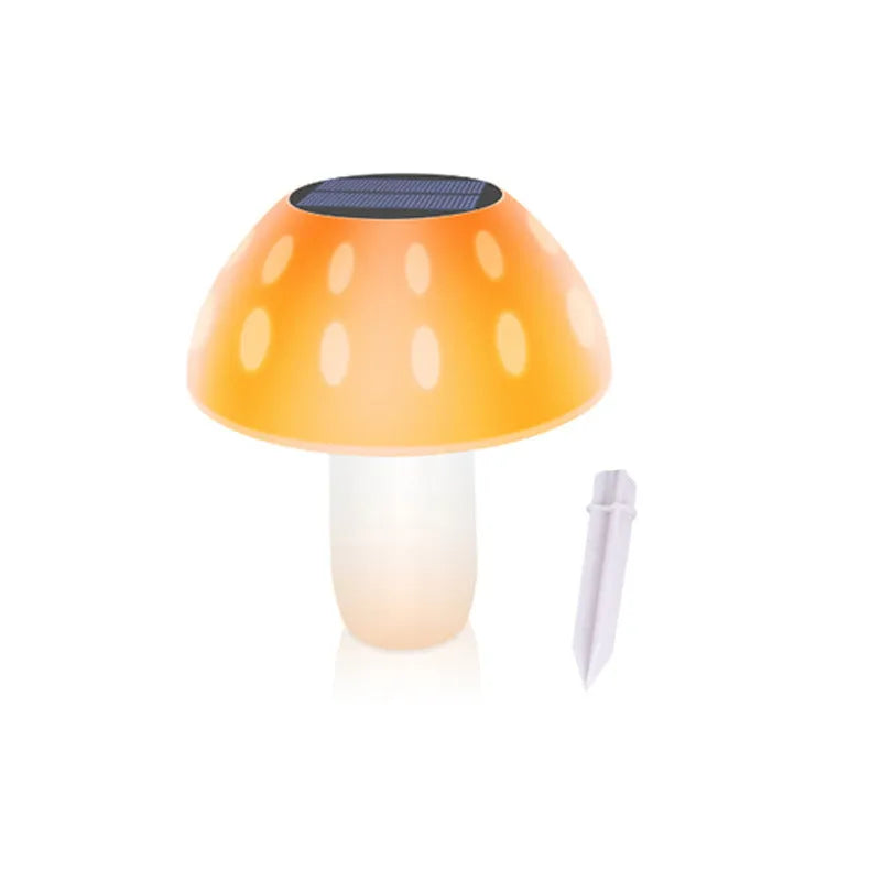 Solar mushroom garden light with ground stake for lawn installation