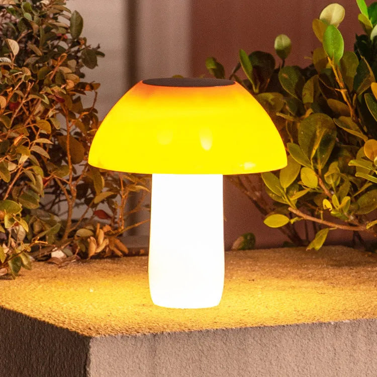 Solar mushroom garden light with ground stake for lawn installation