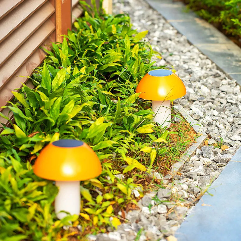 Solar mushroom garden light with ground stake for lawn installation