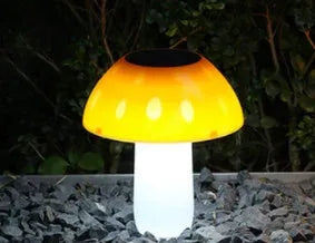 Solar mushroom garden light with ground stake for lawn installation