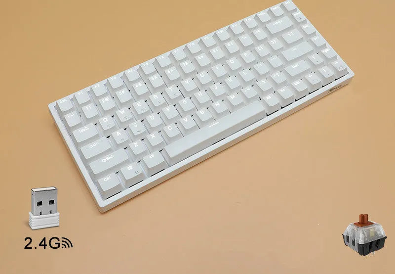 84-key wireless mechanical keyboard with white backlighting and USB-C port