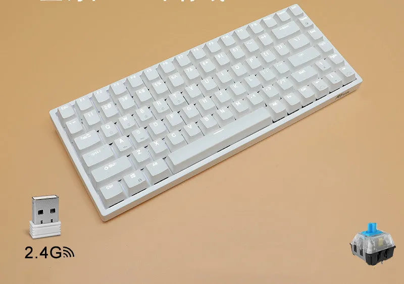 84-key wireless mechanical keyboard with white backlighting and USB-C port
