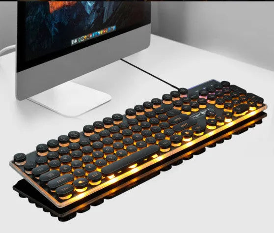 Forerunner GX60 punk retro gaming keyboard with glowing keys, wired USB connection for desktop