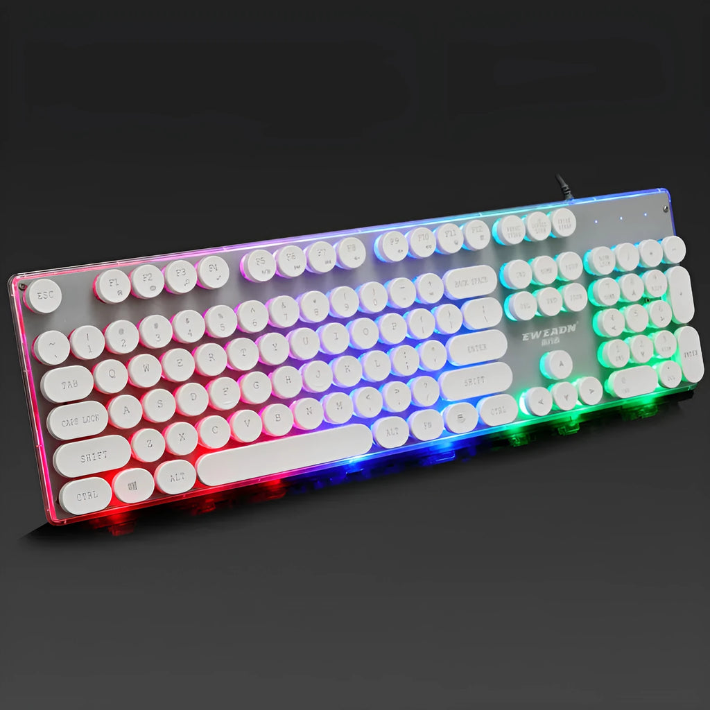Forerunner GX60 punk retro gaming keyboard with glowing keys, wired USB connection for desktop
