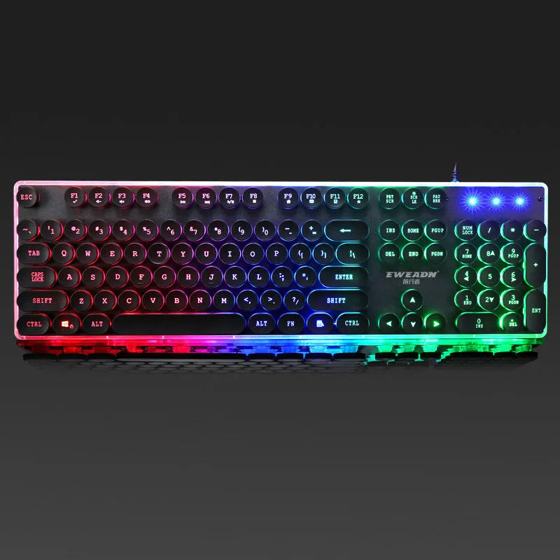 Forerunner GX60 punk retro gaming keyboard with glowing keys, wired USB connection for desktop