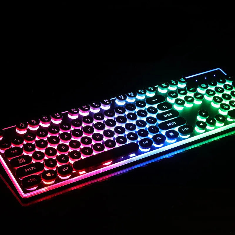 Forerunner GX60 punk retro gaming keyboard with glowing keys, wired USB connection for desktop