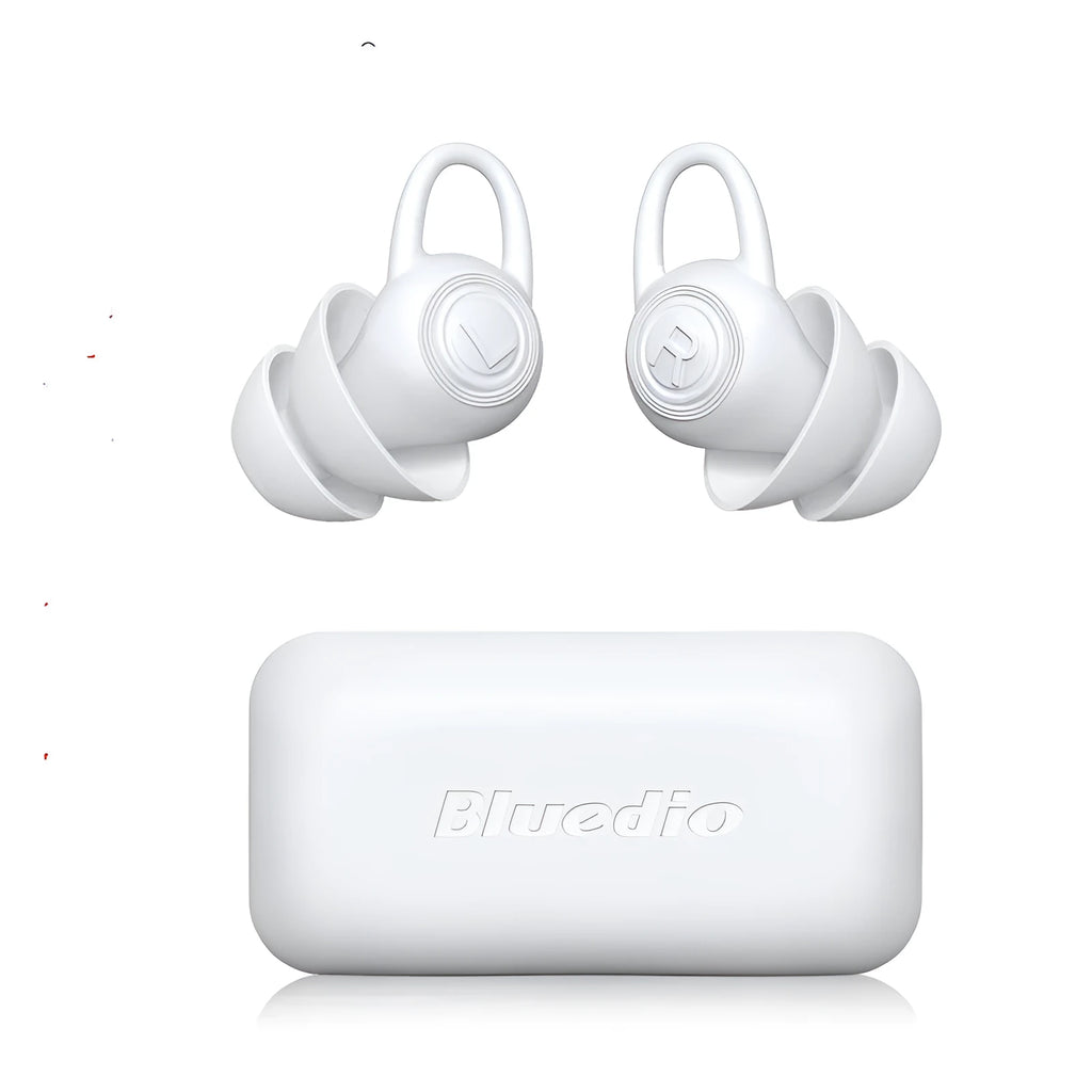 Soft white silicone ear plugs for noise reduction, shown with individual packaging