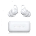 Soft white silicone ear plugs for noise reduction, shown with individual packaging