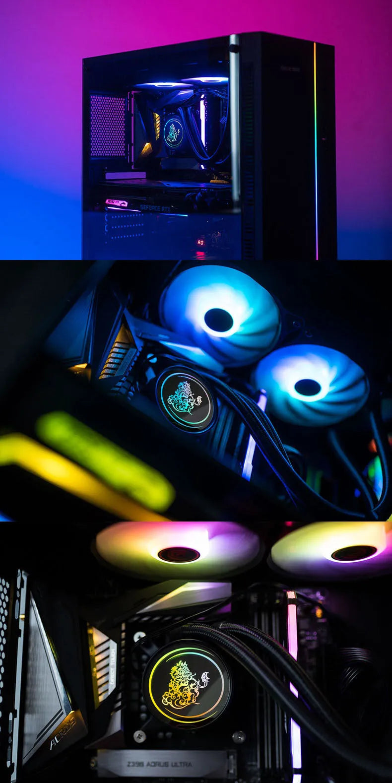Kirin 240 ARGB CPU water cooling radiator with fan mounted on copper-aluminium fins