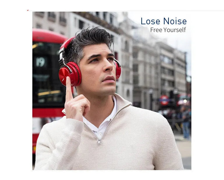 Kayo Cowin E7-Pro ANC active noise cancelling Bluetooth headphones in red, pink, black, and white colours.