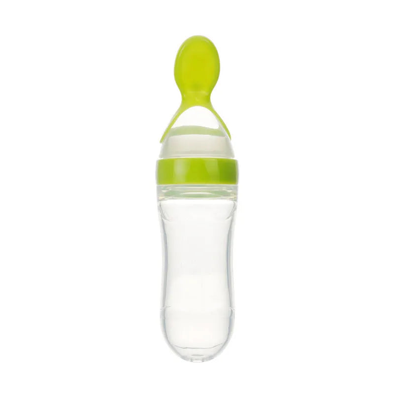 Baby feeding bottle spoon in silicone, 90ml, available in white and pink, with round bottom style