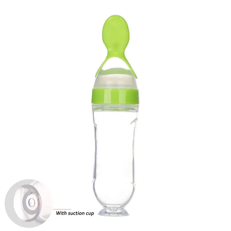 Baby feeding bottle spoon in silicone, 90ml, available in white and pink, with round bottom style