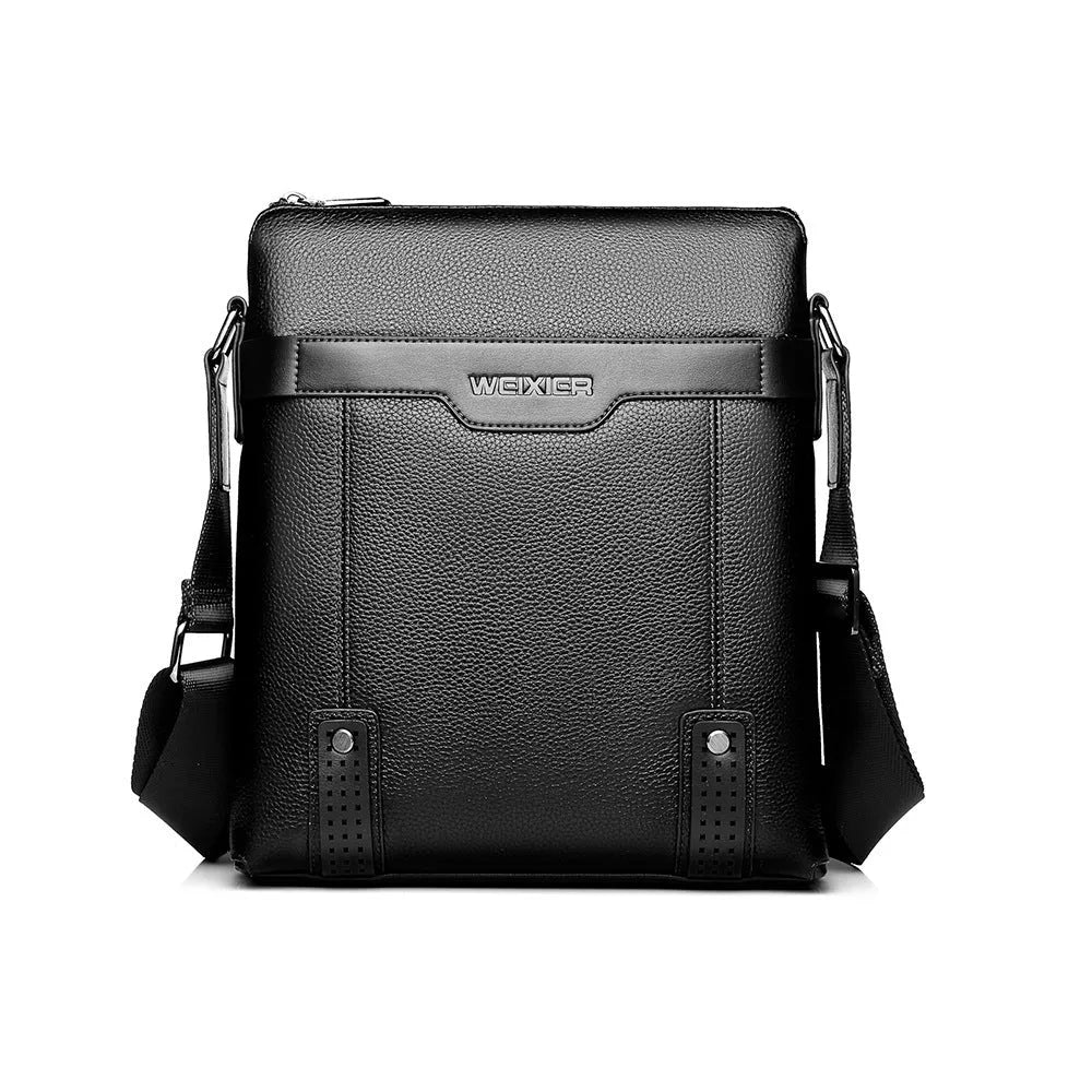 Black medium-sized PU leather men's shoulder bag with a zipper and single strap