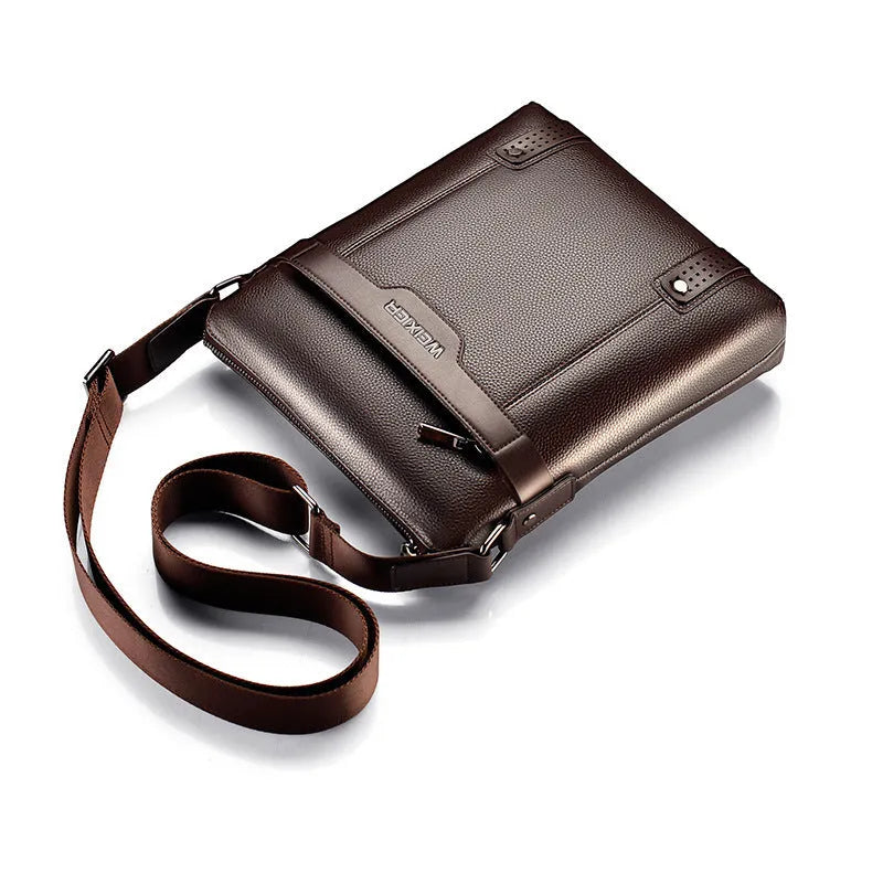 Black medium-sized PU leather men's shoulder bag with a zipper and single strap