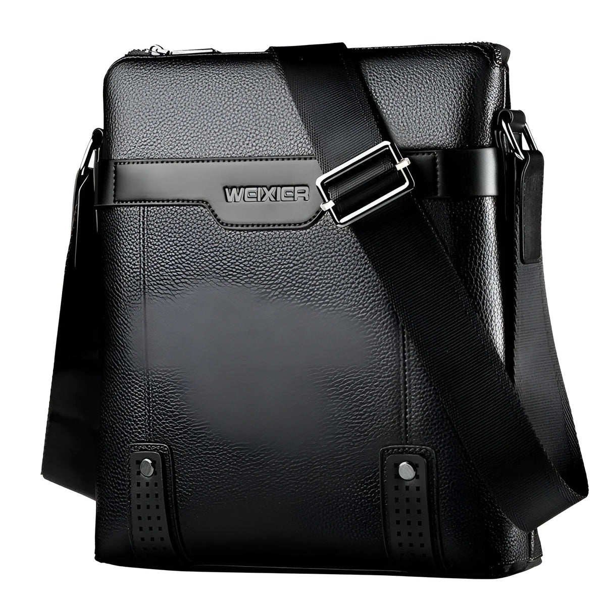 Men's PU leather shoulder bag, square vertical shape, 28 x 25 x 6 cm, black or brown, single strap, zip closure