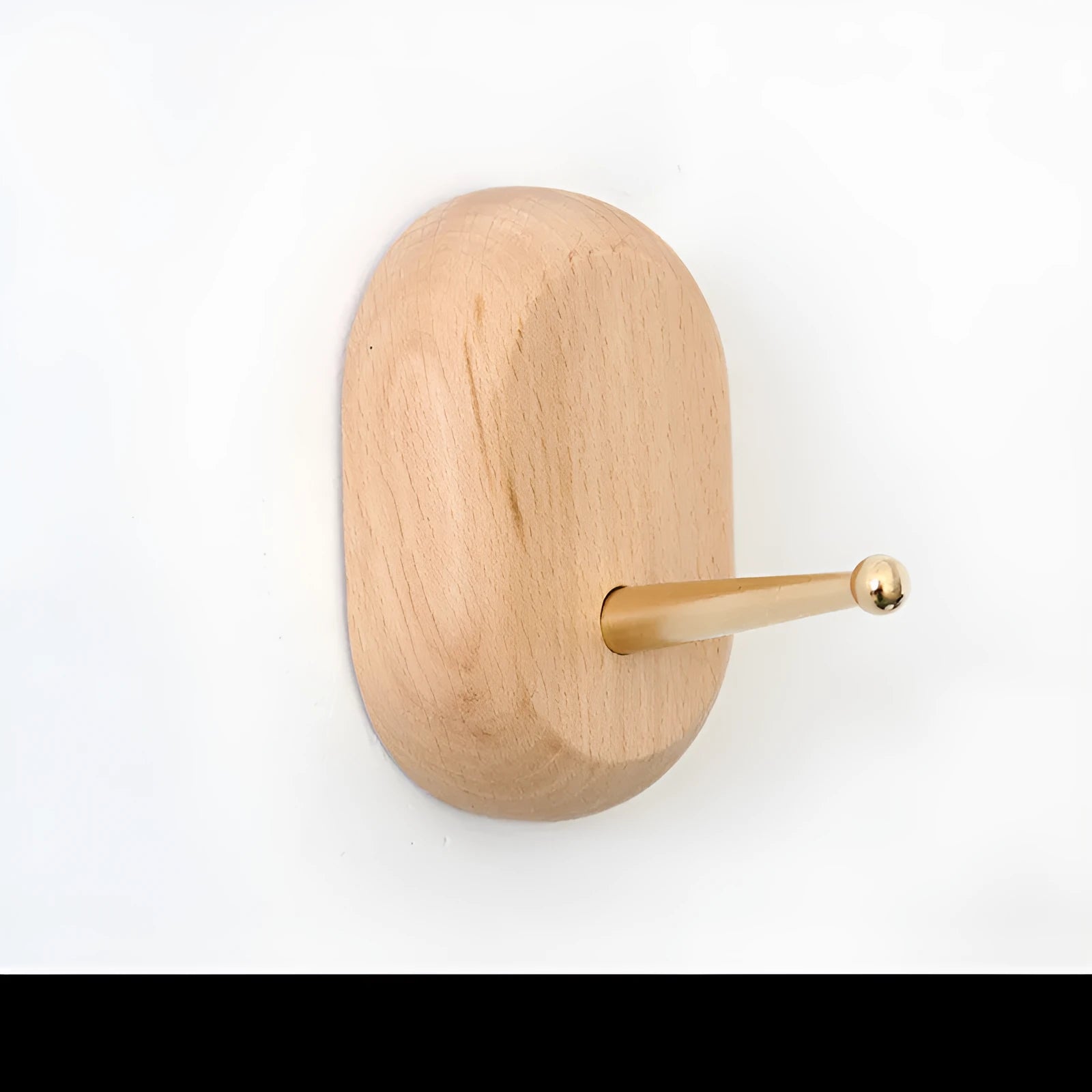 Beech wood brass wall hook with adhesive-free mounting system in multiple shapes