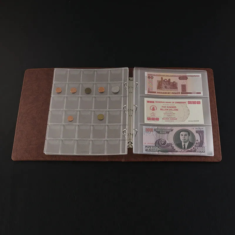 Transparent PVC coin collection loose leaf pages measuring 252mm by 200mm